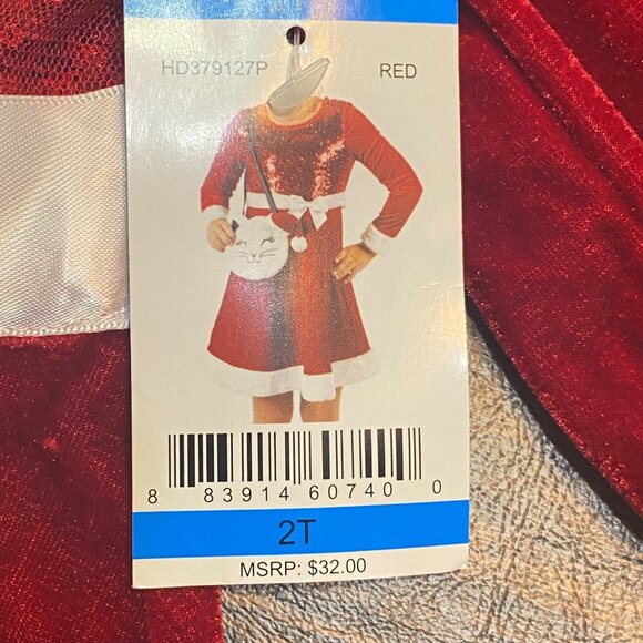 Girls Red Sequin Christmas Santa Dress & Cat Purse Pink & Violet Size 2T NWT - Picture 4 of 8